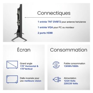 Smart TV 22 pouces HEMING – Android, DVD intégré, 12V 24V 220V – spéciale camping-car, camion, van et bateau