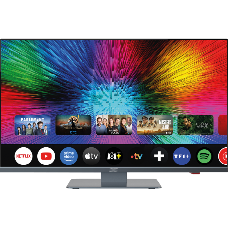 Antarion Smart TV QLED 32″ Slim Google TV – téléviseur 12V pour camping-car, van et fourgon