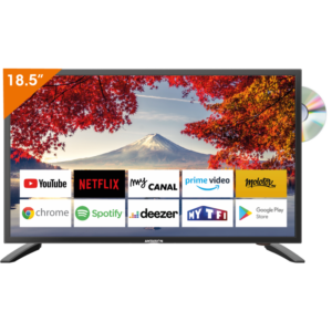 TV 19 pouces Antarion Smart Android 14 avec lecteur DVD intégré, alimentation 12V 24V 220V, écran HD, WiFi, HDMI, Bluetooth – parfait pour camping-car et van aménagé